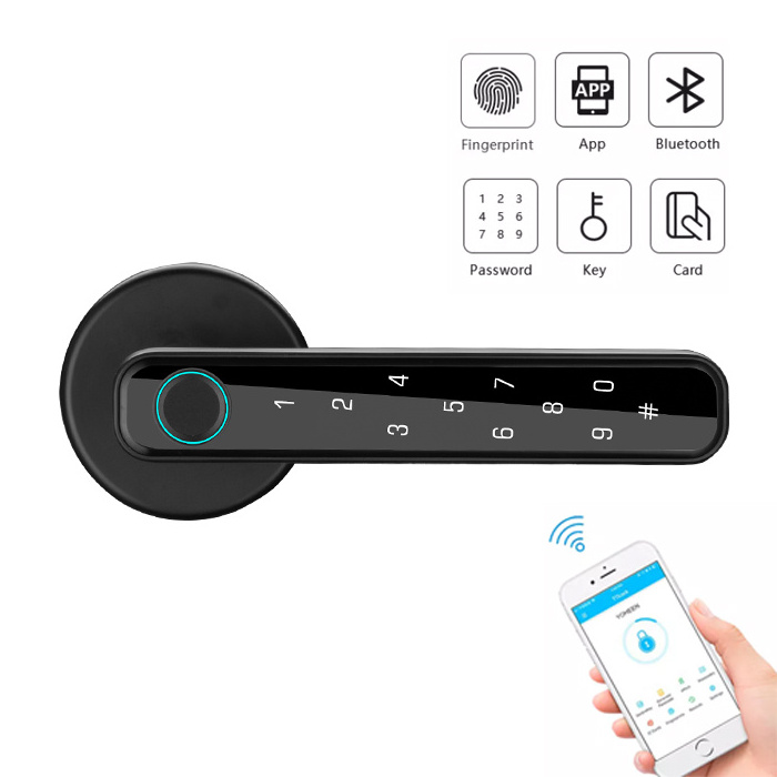 Touch Keypad Passcode Thumbprint Biometric Fingerprint Tuya Wifi Smart Lock With Handle