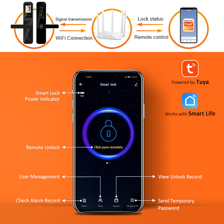 Camera Captures Fingerprint Main Door Knob Handle Smart Lock With Passcode