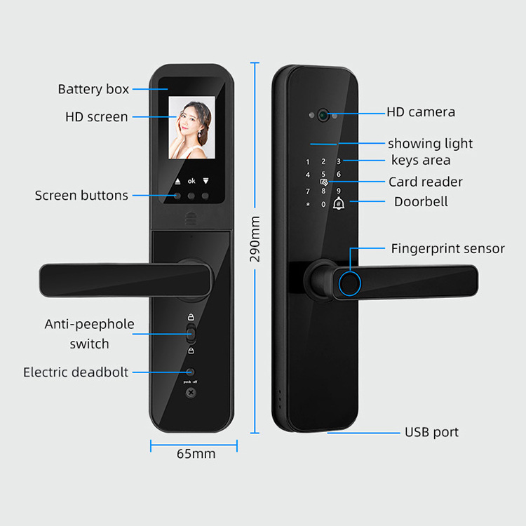 Camera Captures Fingerprint Main Door Knob Handle Smart Lock With Passcode