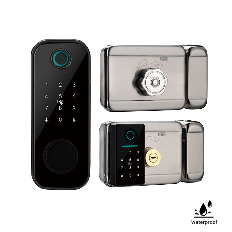 Double-Sided Waterproof Smart Lock with Electronic Fingerprint Biometric Keypad Passcode TTlock BLE Intelligent Door Code Lock