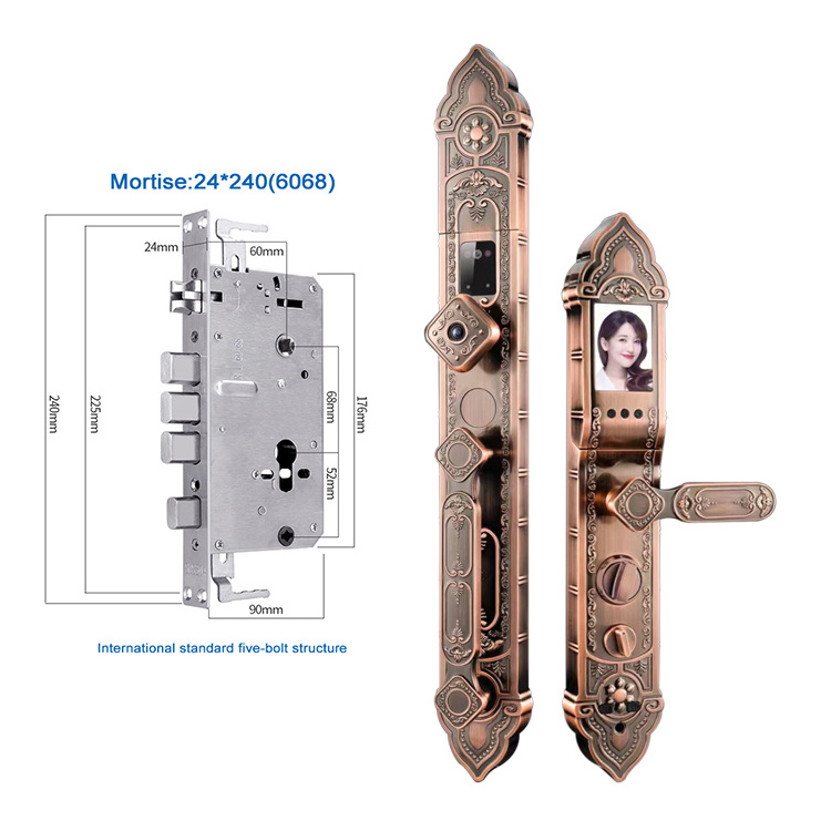 3D Face Recognition Automatic Security Password Keypad Fingerprint Biometric Smart Door Lock with Spyhole