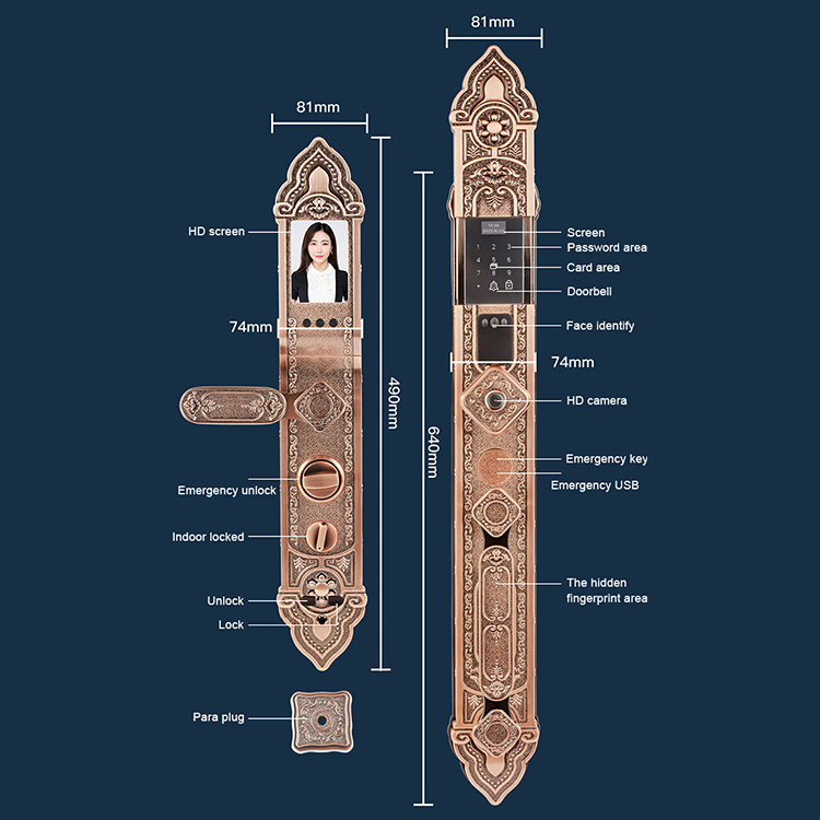 3D Face Recognition Automatic Security Password Keypad Fingerprint Biometric Smart Door Lock with Spyhole