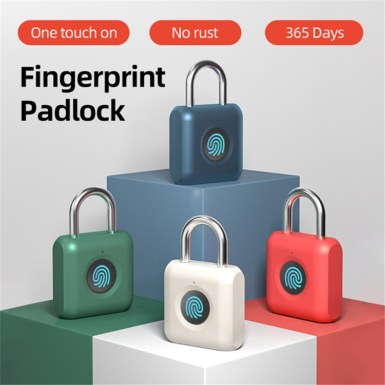 Biometric Thumbprint Smart Padlock Colorful High Security Waterproof Electronic Padlock with  USB Charging