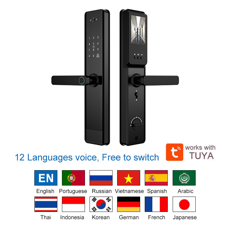 Multi-language Wifi Tuya Smart APP Control Digital Fingerprint Code Card Unlock Smart Camera Door Lock For Smart Home