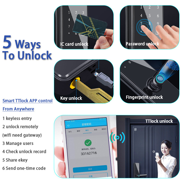 TTLock BLE APP Keyless cerradura inteligente Electric finger print Password Handle Deadbolt Digital Smart Door Lock Wifi