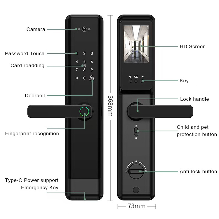 Multi-language Wifi Tuya Smart APP Control Digital Fingerprint Code Card Unlock Smart Camera Door Lock For Smart Home