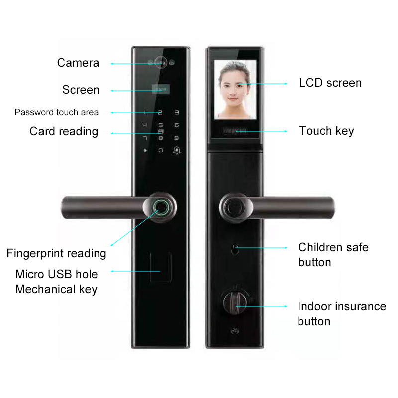 Bilixo OEM camera outdoor gate smart lock for front door cerradura inteligente Fingerprint Locker Locks with USB Charging Black