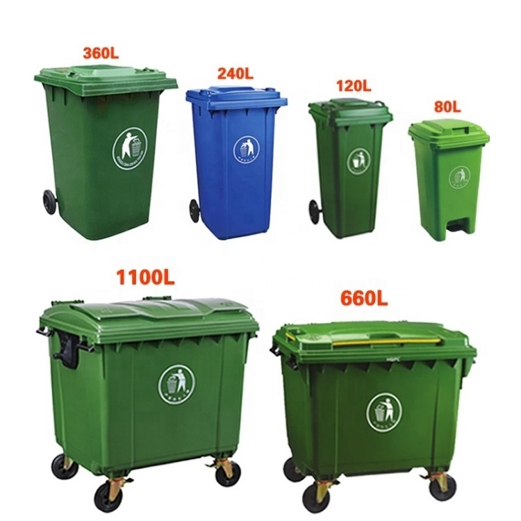 100L/120L/240L/360L/660L/1100L Plastic Dustbin Wheelie Trash Can, Recycle Garbage Container Outdoor Waste Bin