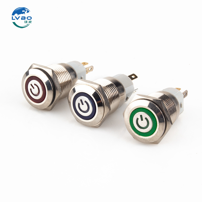 LVBO 12mm 16mm 19mm 22mm push button switch  Momentary metal push-button switches Color metal switch 12v