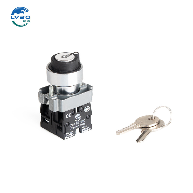 LVBO XB2 series Silver dot 22mm key knob switch XB2-BG second gear self-locking button rotary key switch