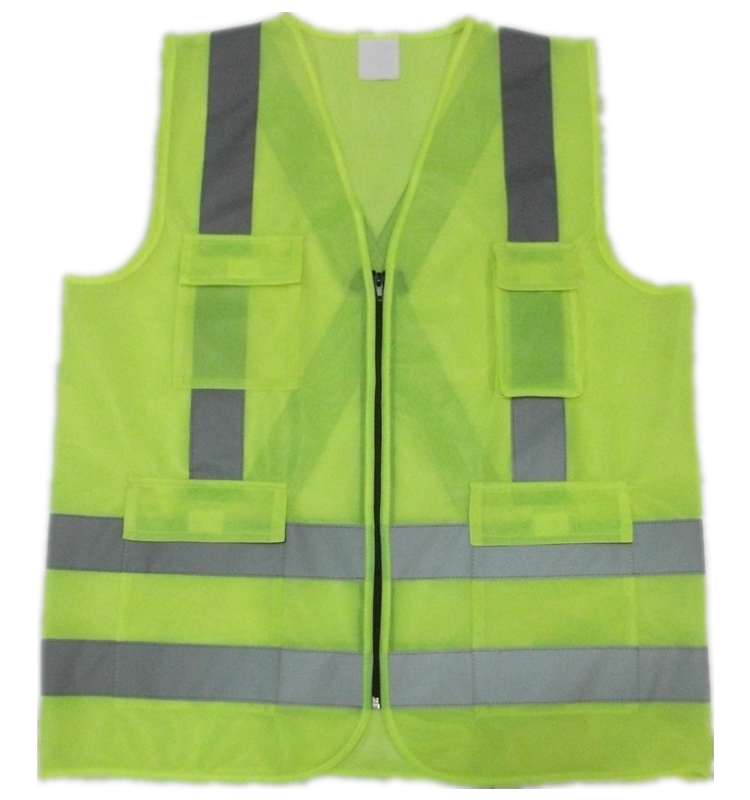 Hot Sales  Construction Project Fluorescent Yellow safety Vest Multi-pocket Roadway Safety Clothing Reflective Vest