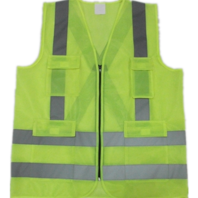 Hot Sales  Construction Project Fluorescent Yellow safety Vest Multi-pocket Roadway Safety Clothing Reflective Vest