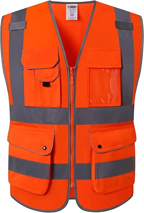 Men's construction site reflective safety work jacket with multiple pockets and mesh reflective vest