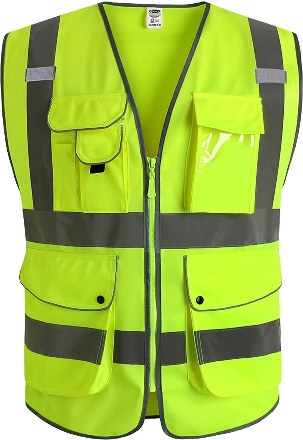 Men's construction site reflective safety work jacket with multiple pockets and mesh reflective vest