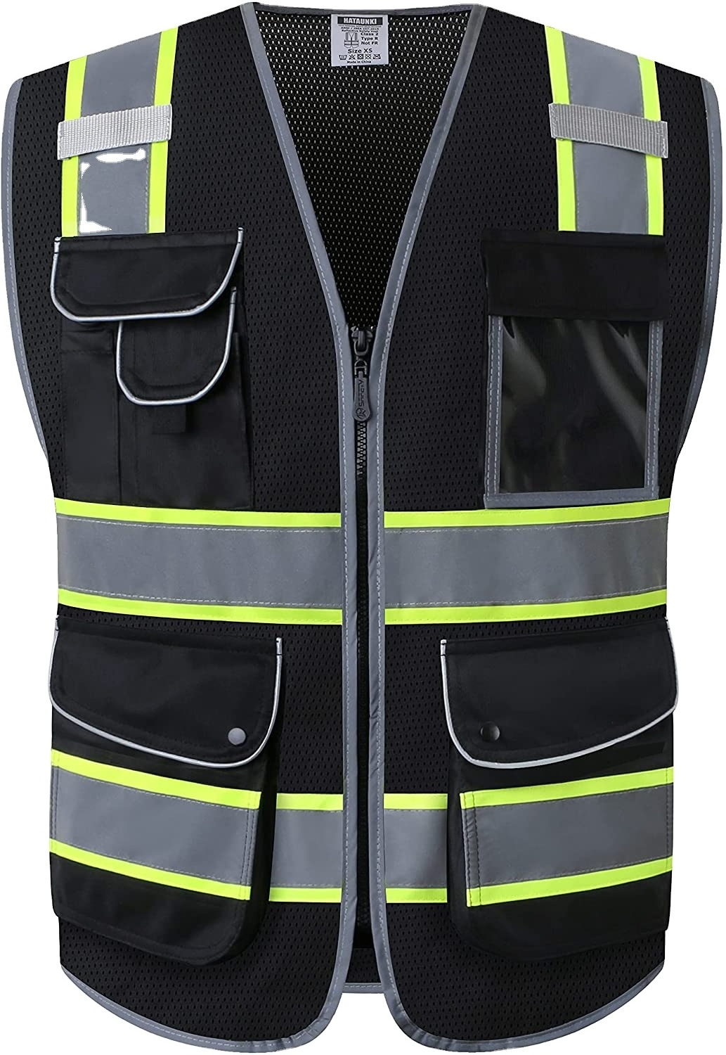 Men's construction site reflective safety work jacket with multiple pockets and mesh reflective vest