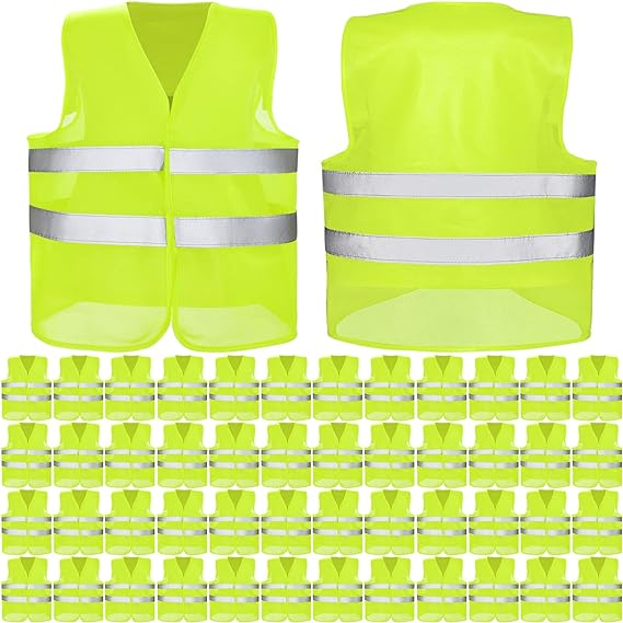 10 Packs Blaze Orange Safety Vests Pack High Visibility Construction Vests Reflective Working Vests with 2 Reflective Strips