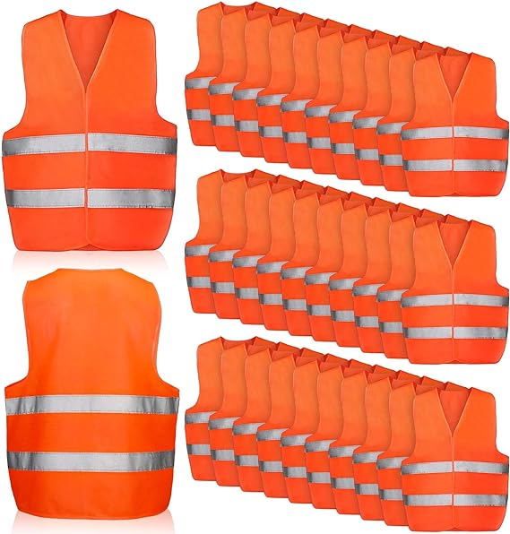 10 Packs Blaze Orange Safety Vests Pack High Visibility Construction Vests Reflective Working Vests with 2 Reflective Strips