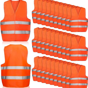 10 Packs Blaze Orange Safety Vests Pack High Visibility Construction Vests Reflective Working Vests with 2 Reflective Strips