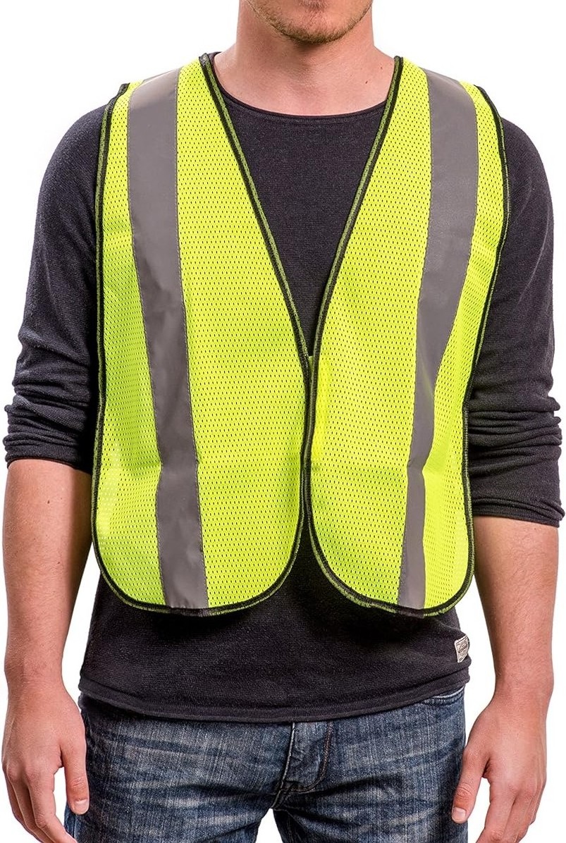 Adjustable High Visibility Bright Neon Yellow Orange Breathable Polyester Mesh Fabric ANSI ISEA Class 2 Hi Viz Safety Vest