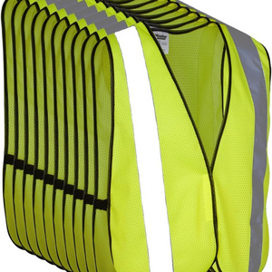 Adjustable High Visibility Bright Neon Yellow Orange Breathable Polyester Mesh Fabric ANSI ISEA Class 2 Hi Viz Safety Vest