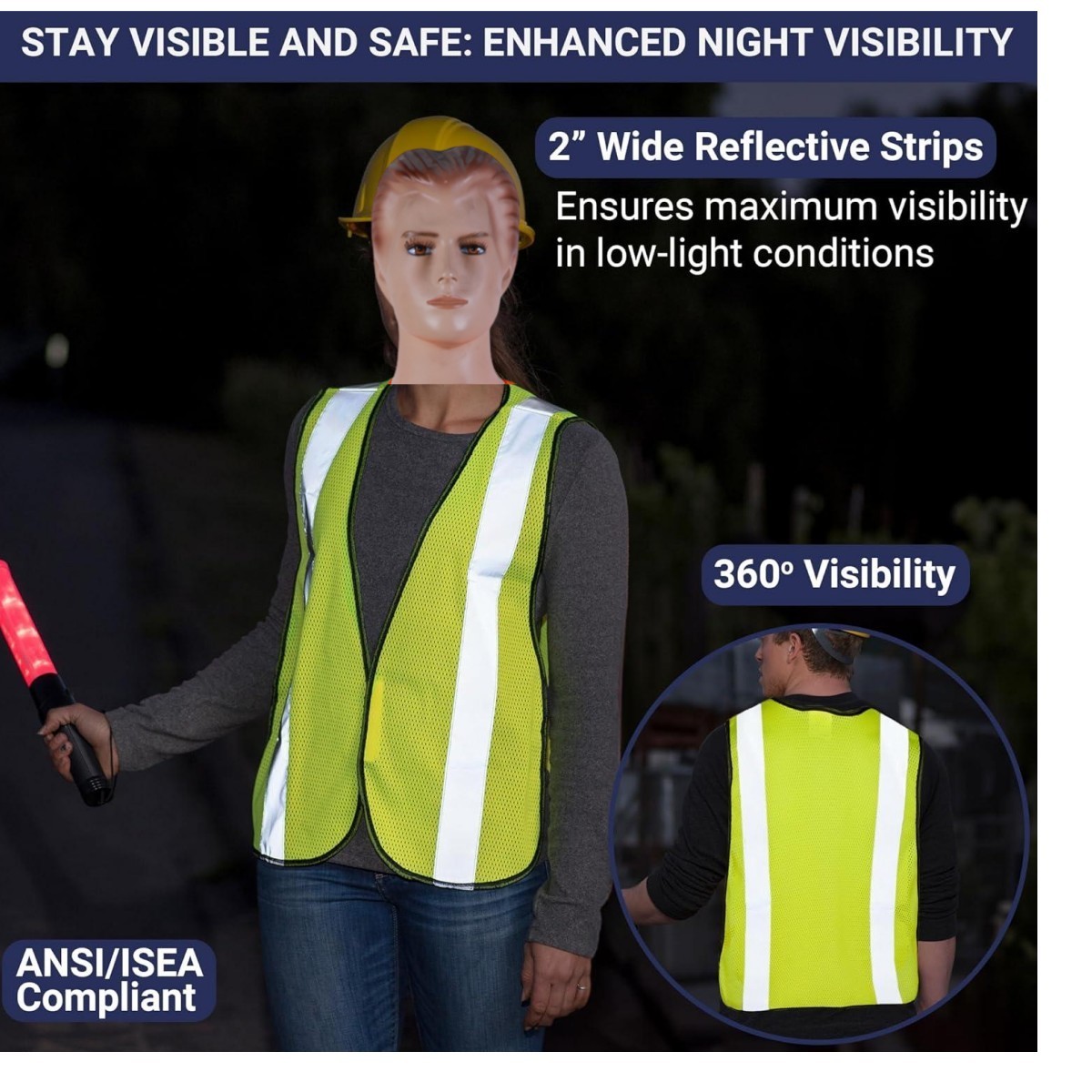 Adjustable High Visibility Bright Neon Yellow Orange Breathable Polyester Mesh Fabric ANSI ISEA Class 2 Hi Viz Safety Vest