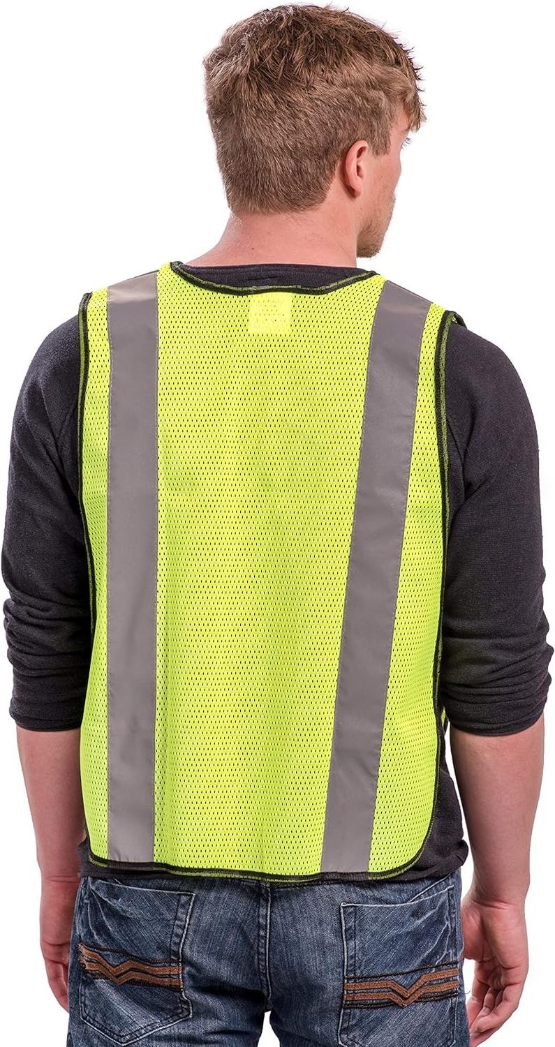 Adjustable High Visibility Bright Neon Yellow Orange Breathable Polyester Mesh Fabric ANSI ISEA Class 2 Hi Viz Safety Vest