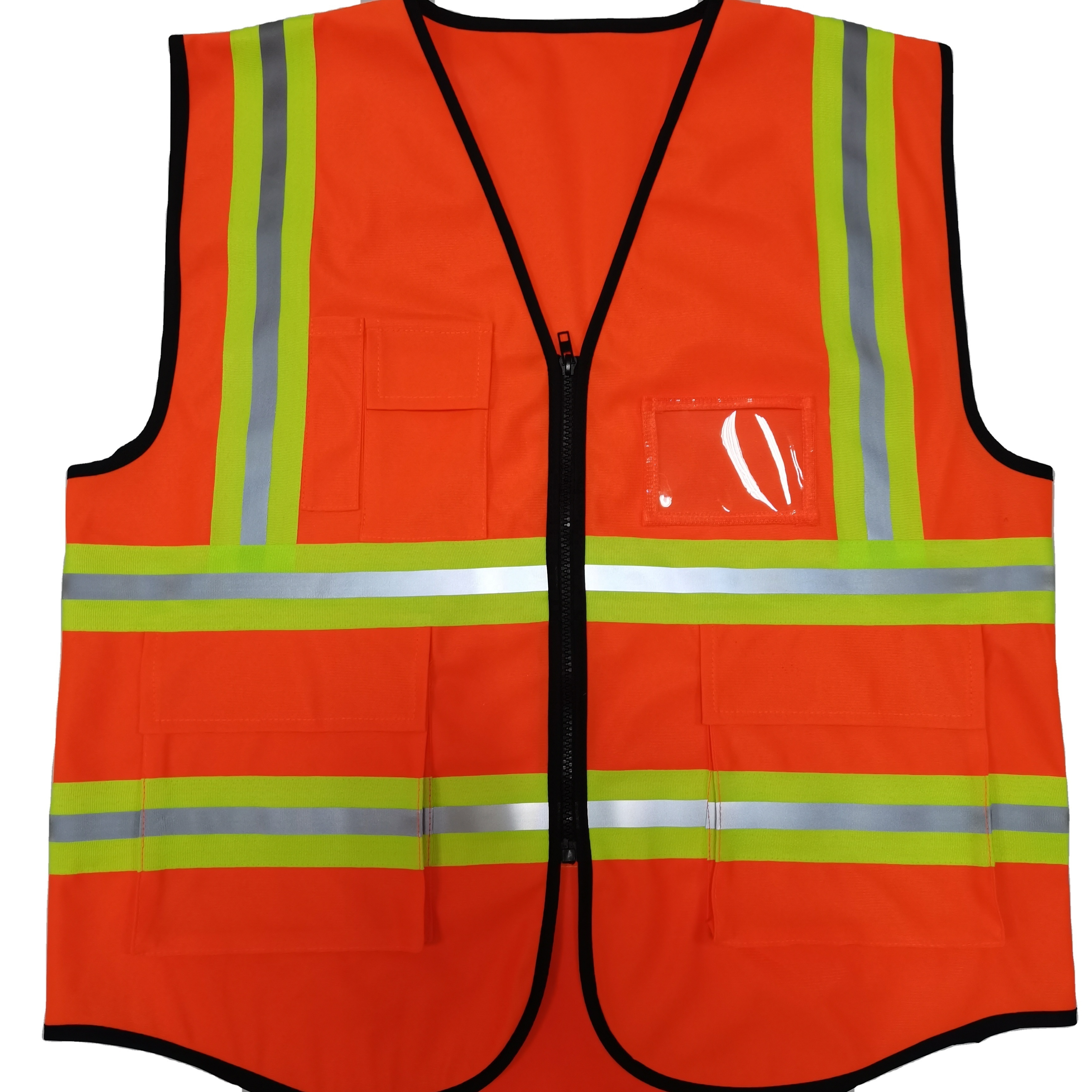 OEM Customized Orange Reflector Vest with Pockets zipper safety Jacket