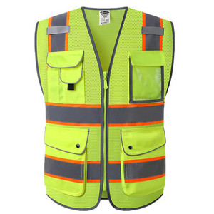 Multi-colour Customizable Traffic Safety Reflective Vest with Pockets and Zipper construction reflective safety clothing