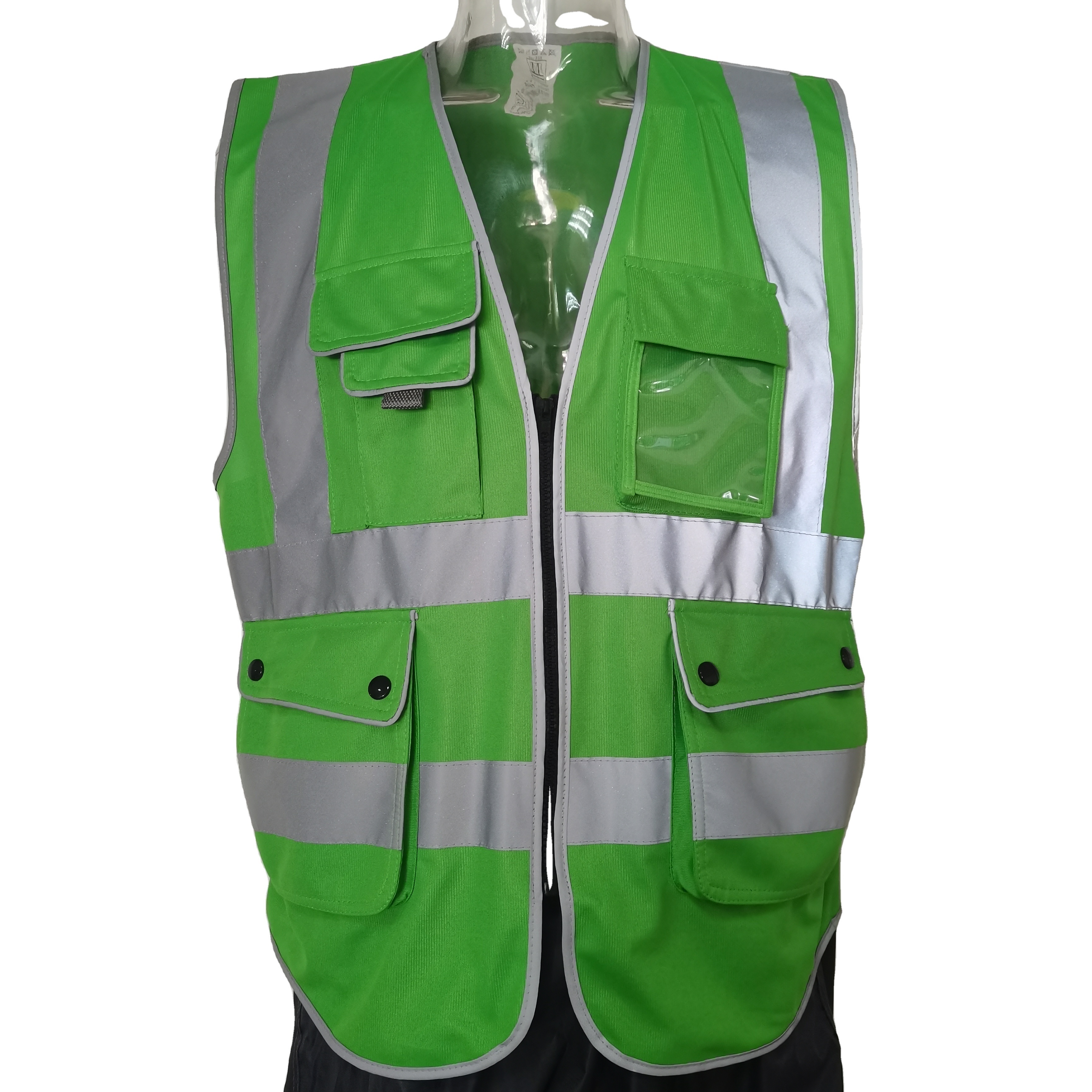 ANSI  CE  ENISO 20471 Green Reflective Jacket With Pockets zipper for road safety vest