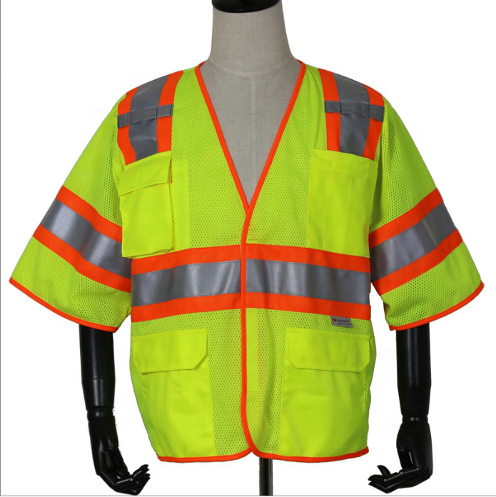 PA Safety Adult Hi Vis Waistcoat Reflective Tape Short Sleeve High Visibility Tool Vests High Viz Tricot Sleeved Safety Vest