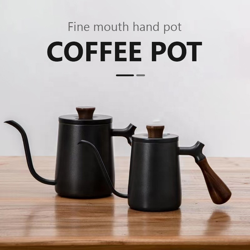 350ml 500ml Gooseneck Coffee Kettle Pour Over Tea Pot Stainless Steel Hand Drip with wooden handle