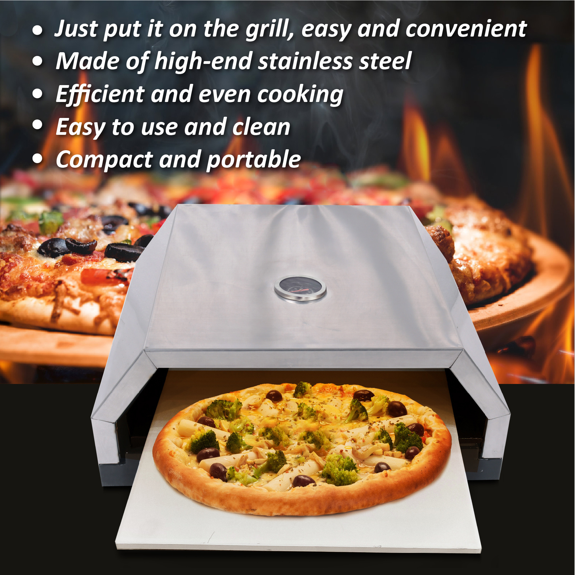 Outdoor Pizza Oven Built-In Thermometer  Charcoal Gas Fire Outdoor Portable BBQ Pizza  Oven with Pizza oven