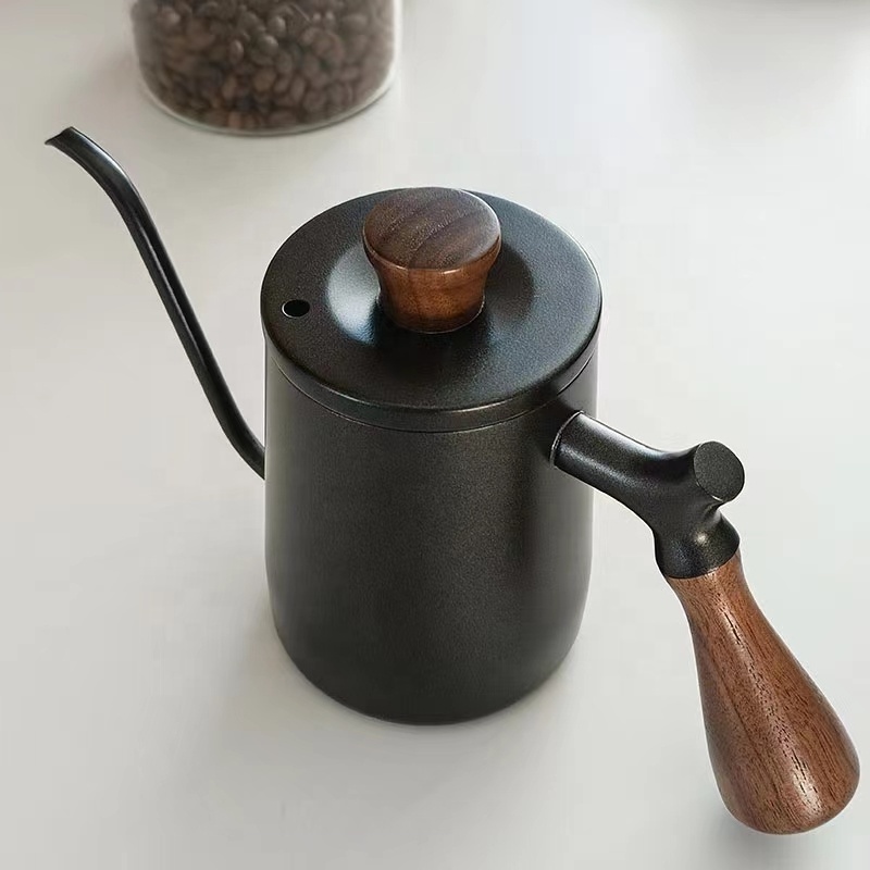 350ml 500ml Gooseneck Coffee Kettle Pour Over Tea Pot Stainless Steel Hand Drip with wooden handle