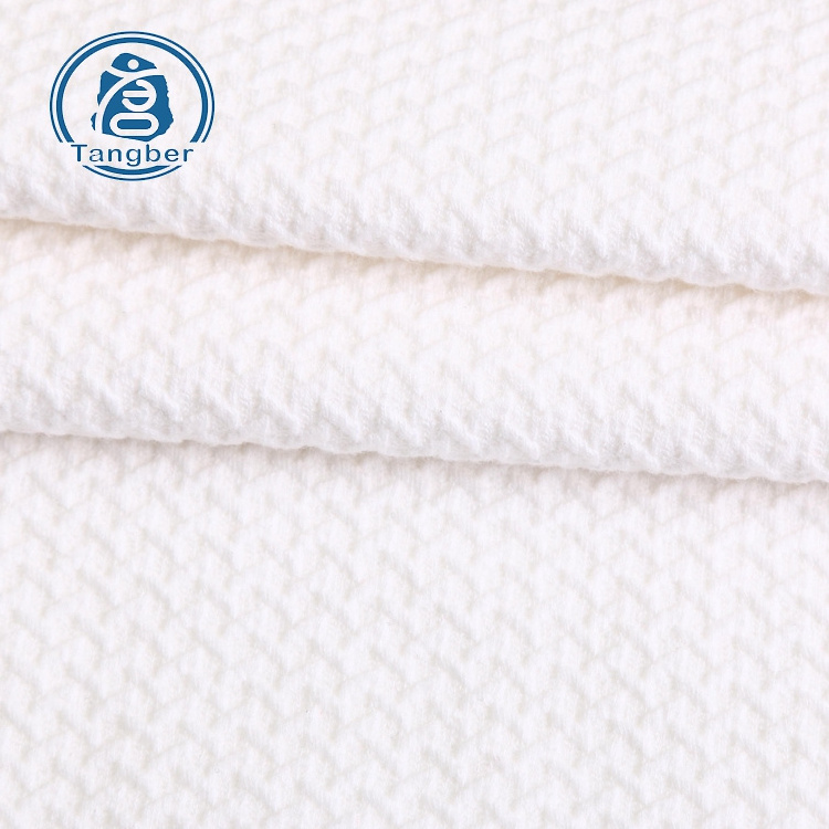 White color  jacquard waffle weave 100% cotton dress cloth knit fabric for sweatshirt