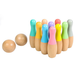 Wood Natural Bowling Set Ball Toys Wooden Toys Parent-child Sports Boys and Girls Baby Toys Rainbow Kids