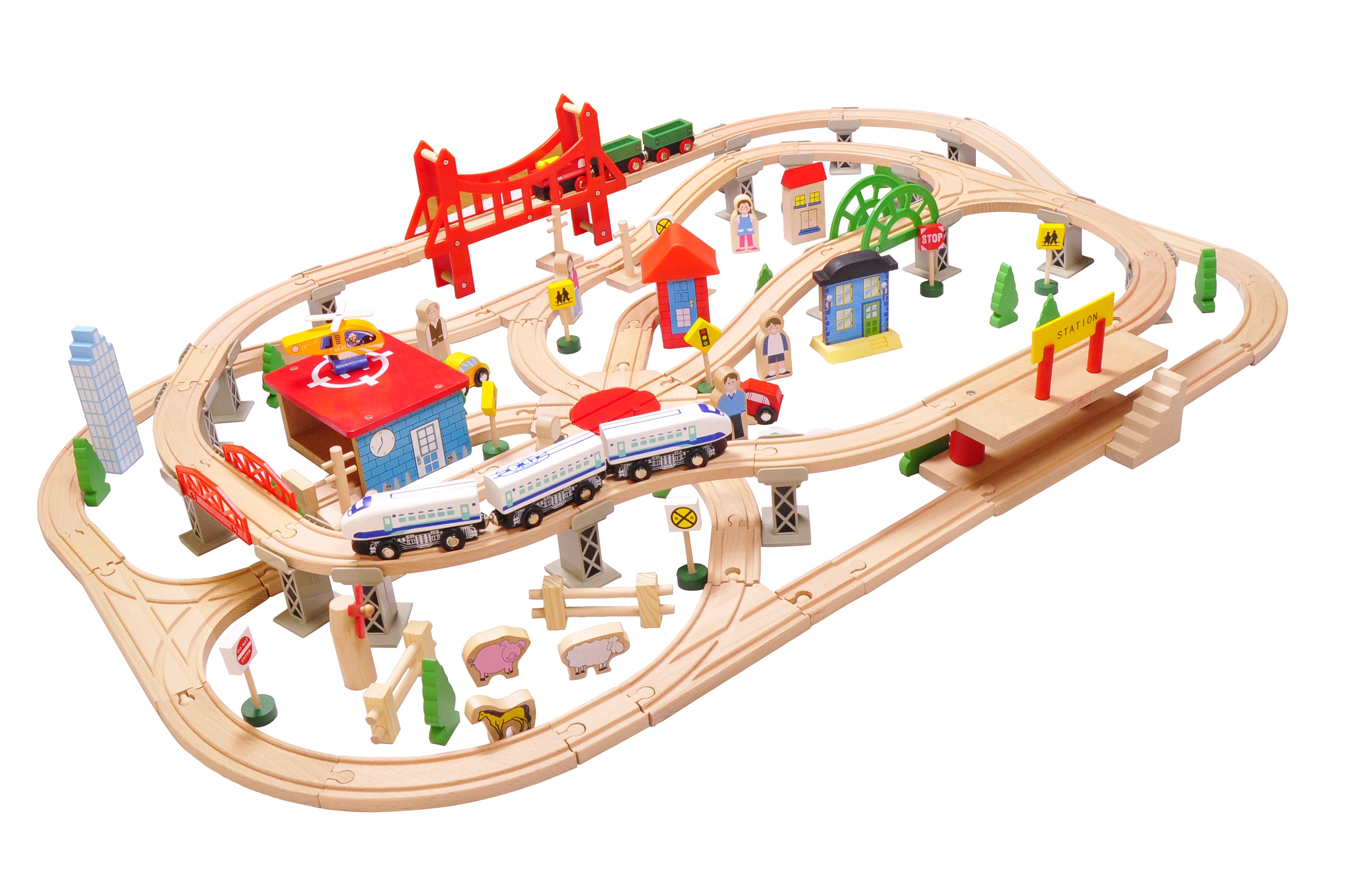 130pcs DELUXE Wooden Trains Track Toys Electric Train Set  Slot Toy  