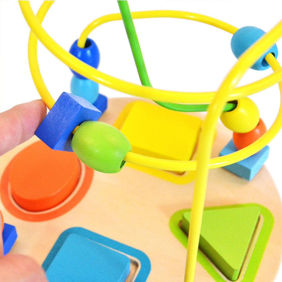 Montessori colorful mini wire roller counting frames circle bead maze wooden educational toys for baby toddler