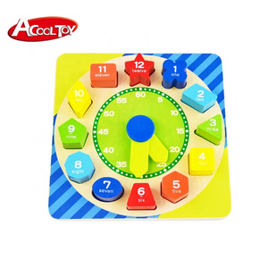 kids wooden blocks Classic Educational Toy 12pcs learning shape sorter wooden clock toy kids