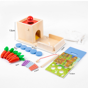 New Montessori Teaching Aids Wooden Farm Pull Radish Toy Montessori Coin Box Wooden Object Permanence Box Ball Drop Learning Toy