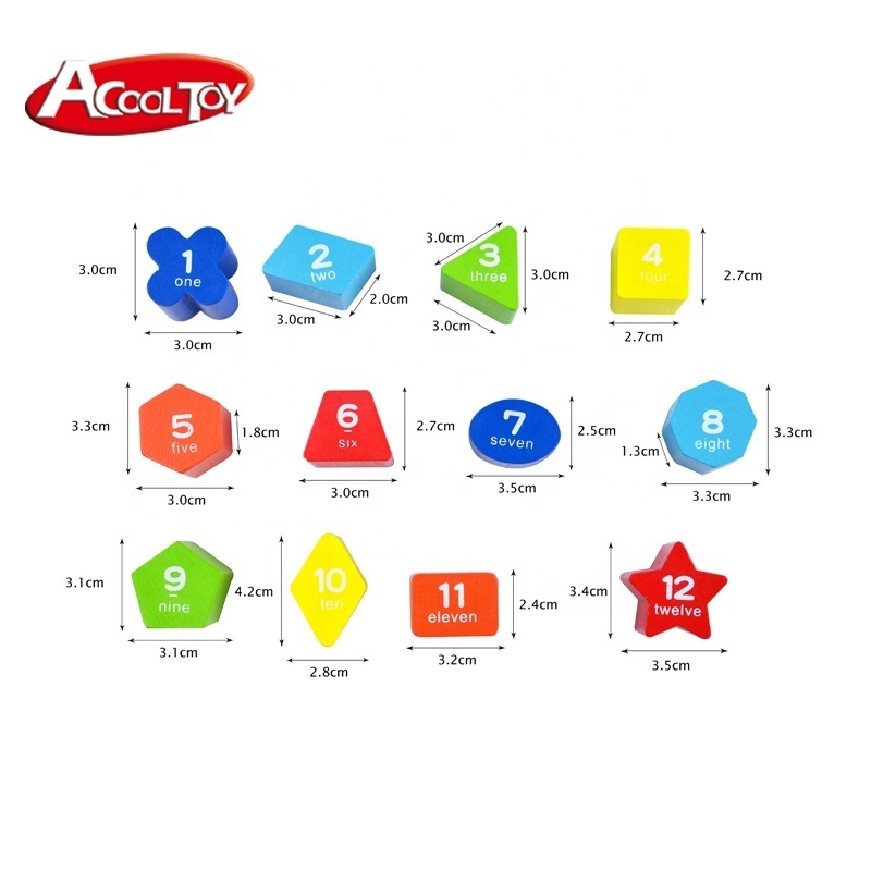 kids wooden blocks Classic Educational Toy 12pcs learning shape sorter wooden clock toy kids