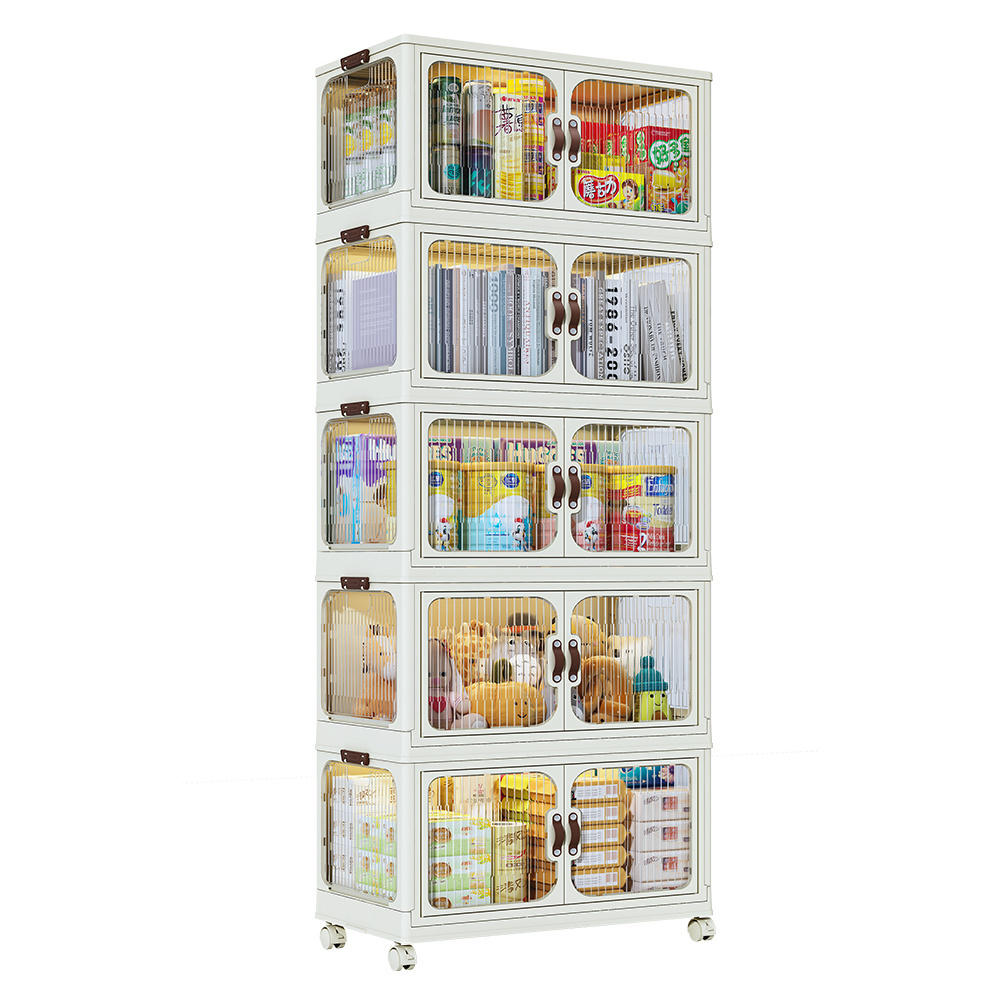 Multi-layer Foldable Closet Wardrobe Organiser Kids Baby Cloth Storage Cabinets Lockers with Wheels