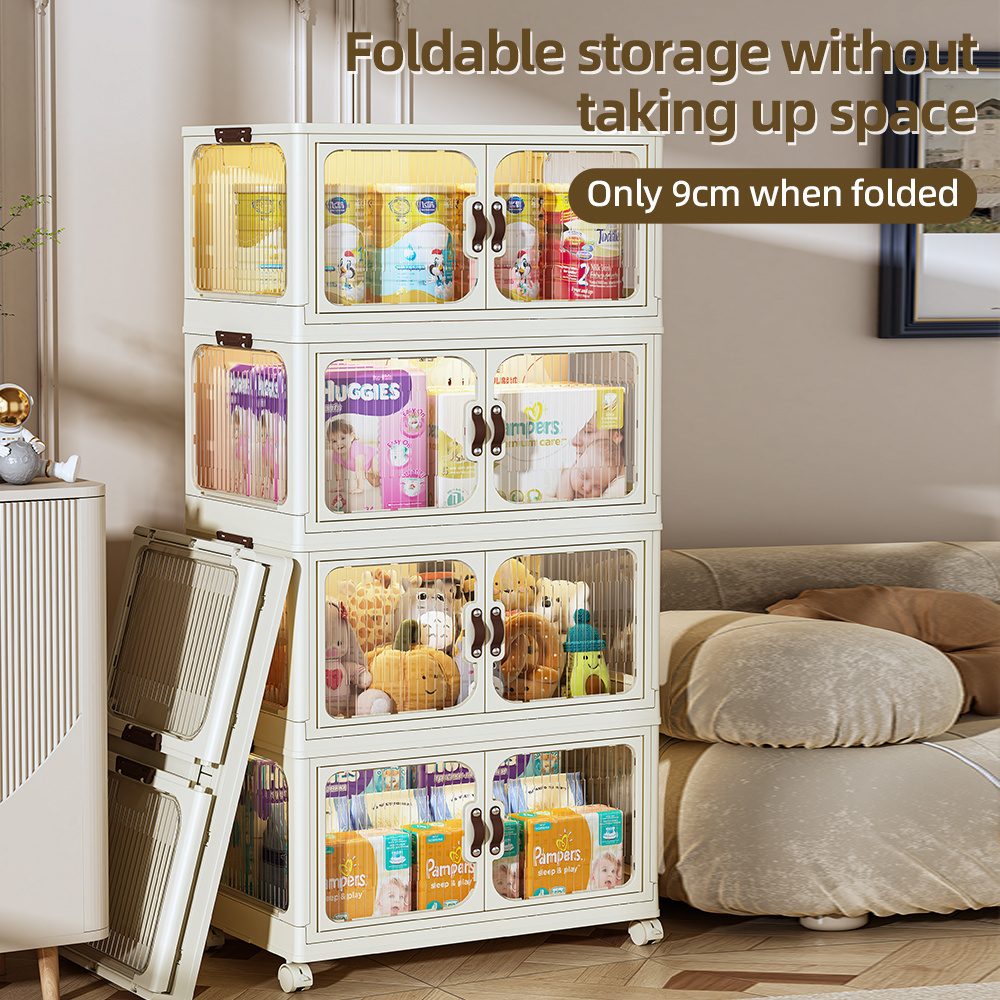 Multi-layer Foldable Closet Wardrobe Organiser Kids Baby Cloth Storage Cabinets Lockers with Wheels