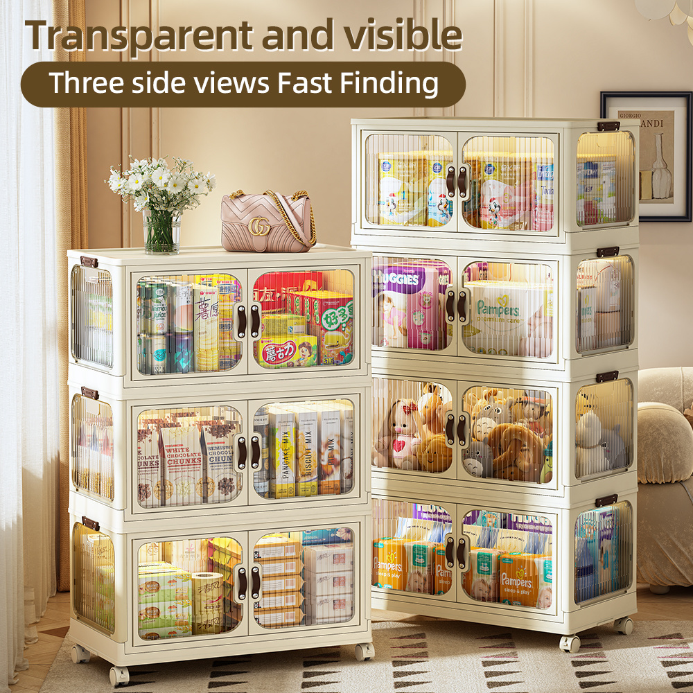 Multi-layer Foldable Closet Wardrobe Organiser Kids Baby Cloth Storage Cabinets Lockers with Wheels