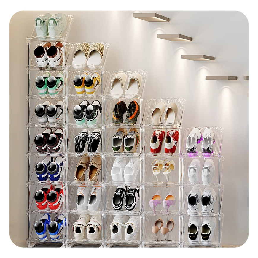 Household Multilayer Inclined Shoe storage Space-saving Narrow Shoe racks Acrylic Sneakers Organizer Plastic Shoe Shevels