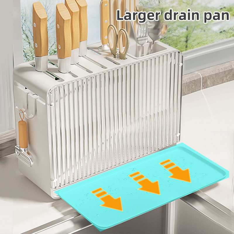 Wholesale Home and Kitchen Cutting Board Organizer Knife Utensil Set Holder Pot Lid Rack Cookware Storage Stand with Drain Tray