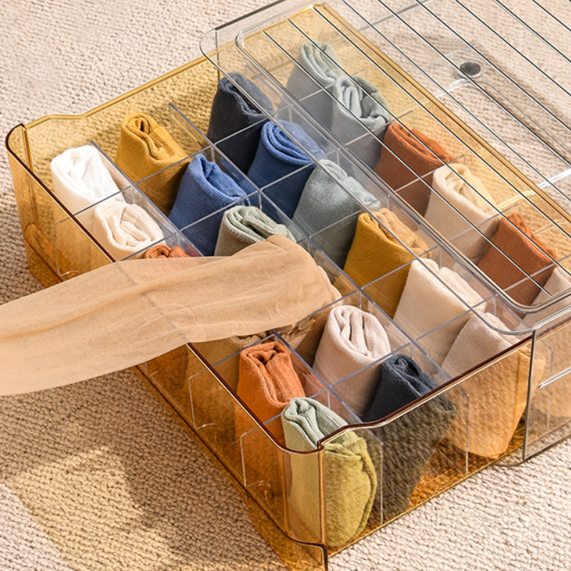 Xingyou  Drawer Storage Box Moisture-proof Transparency Four-In-One Sub-Grid Underwear Socks Storage