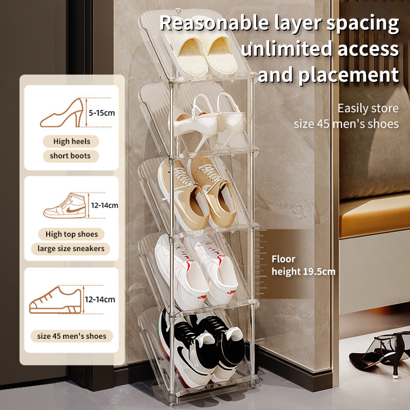 Household Multilayer Inclined Shoe storage Space-saving Narrow Shoe racks Acrylic Sneakers Organizer Plastic Shoe Shevels