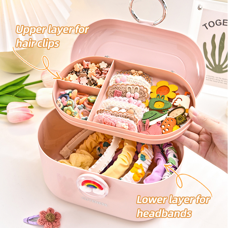 2024 New Dustproof Baby Girls Pretty Hair Bands Clips Hair Accessories Tools Storage Box Organizers for Kids Children