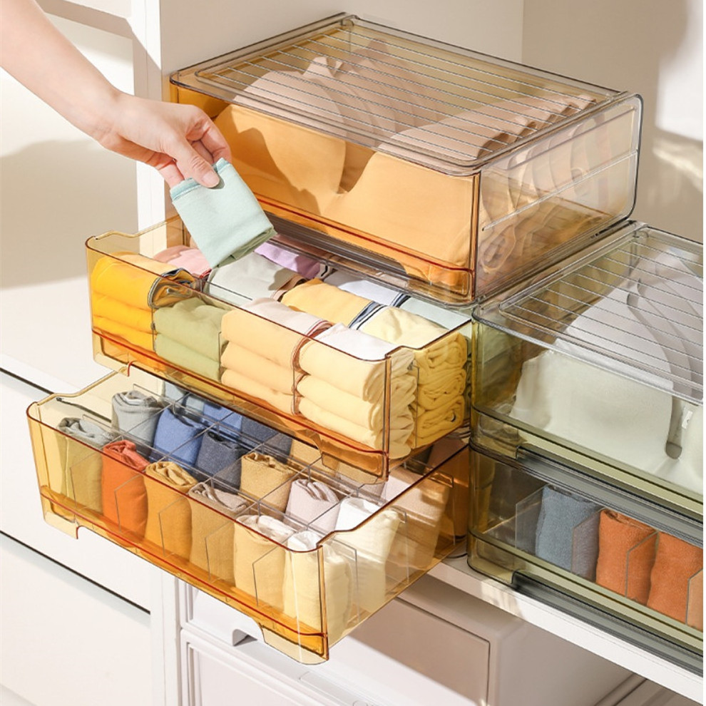 Xingyou  Drawer Storage Box Moisture-proof Transparency Four-In-One Sub-Grid Underwear Socks Storage