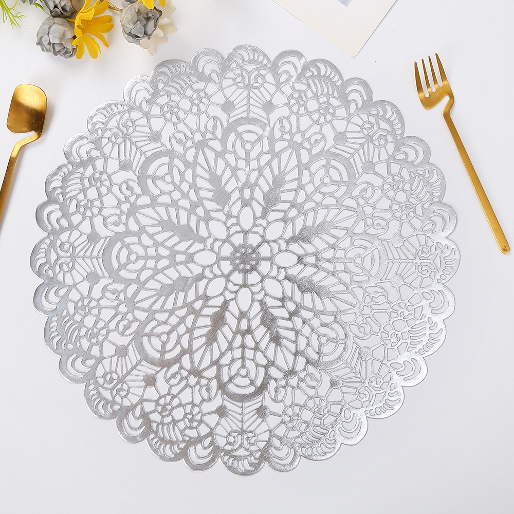 Custom luxury plastic round gold table vinyl pvc lace placemats or dining table